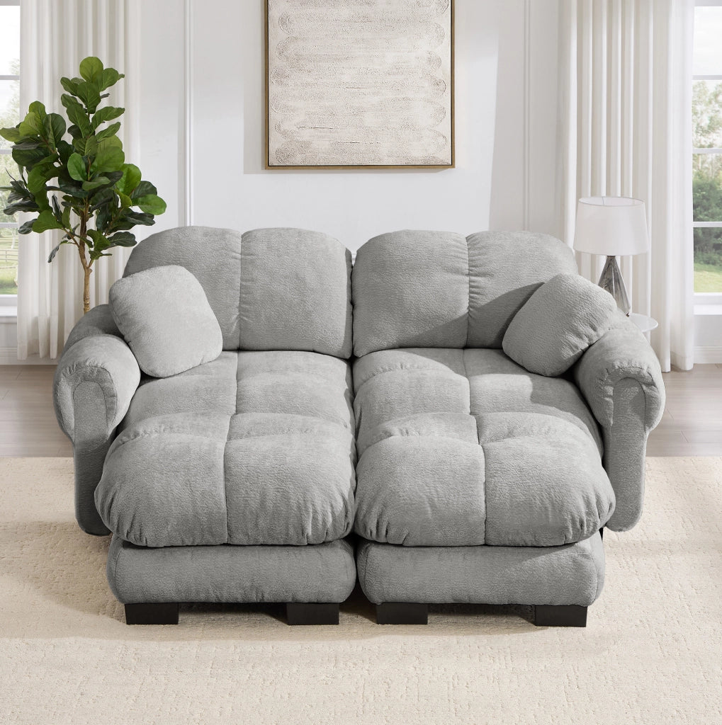 Divano 3 posti cloud 260x86x90 cm in ciniglia grigio chiaro con 2 cuscini, montaggio facile