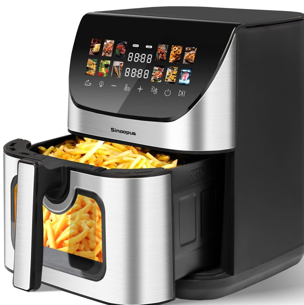 Friggitrice ad aria calda XXL 8,5 L nera con oblò, display a colori, 12 programmi