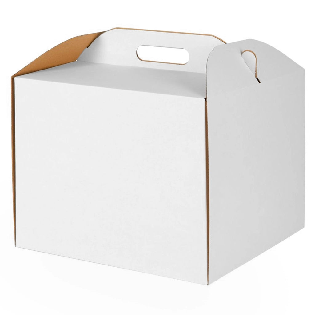 Scatola di cartone per torte con maniglia, confezione da 3 pezzi, dimensioni 30x30x25 cm, colore bianco