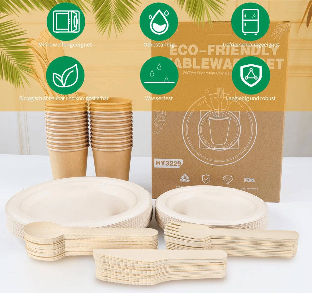 Set da 200 pezzi di stoviglie di carta, ideale per feste, picnic e barbecue