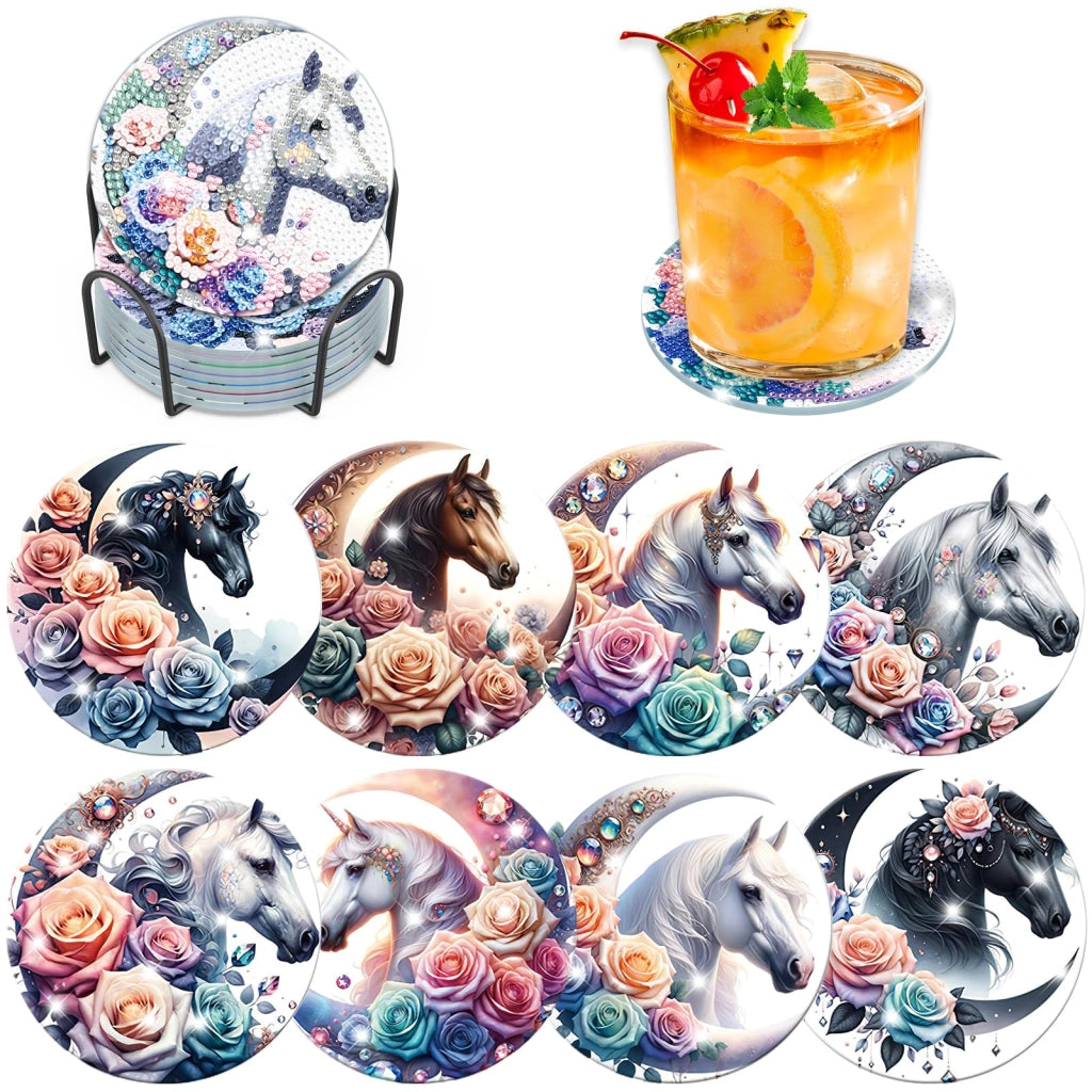 Set di 8 sottobicchieri per la pittura a diamante, con supporto, ideali per il fai-da-te, forma rotonda, in acrilico
