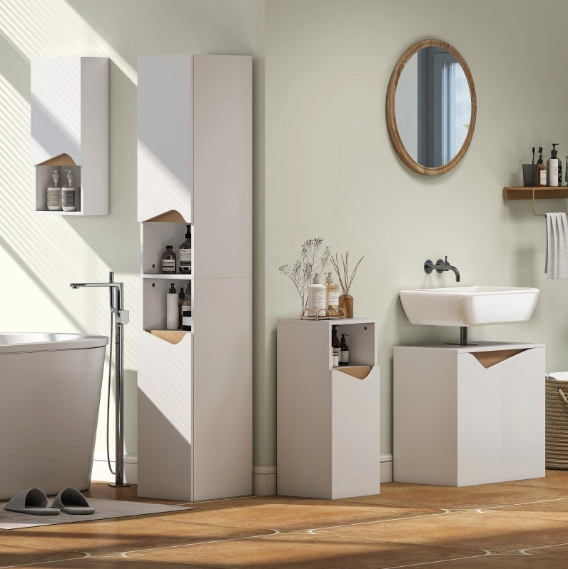Mobile bagno salvaspazio bianco con ripiani regolabili e anta soft-close – 30 × 30 × 71,5 cm