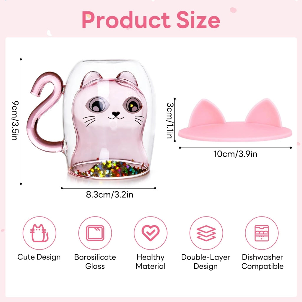 Tazza termica in vetro a doppia parete, capacità 500 ml, con motivo di gatti, ideale come regalo