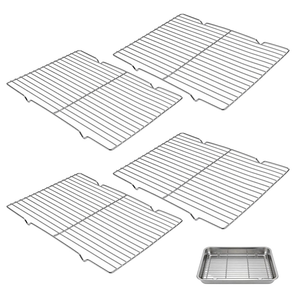 Set di 4 griglie di ventilazione, in acciaio inossidabile, dimensioni 29,5x22x1,5 cm, per forno e barbecue