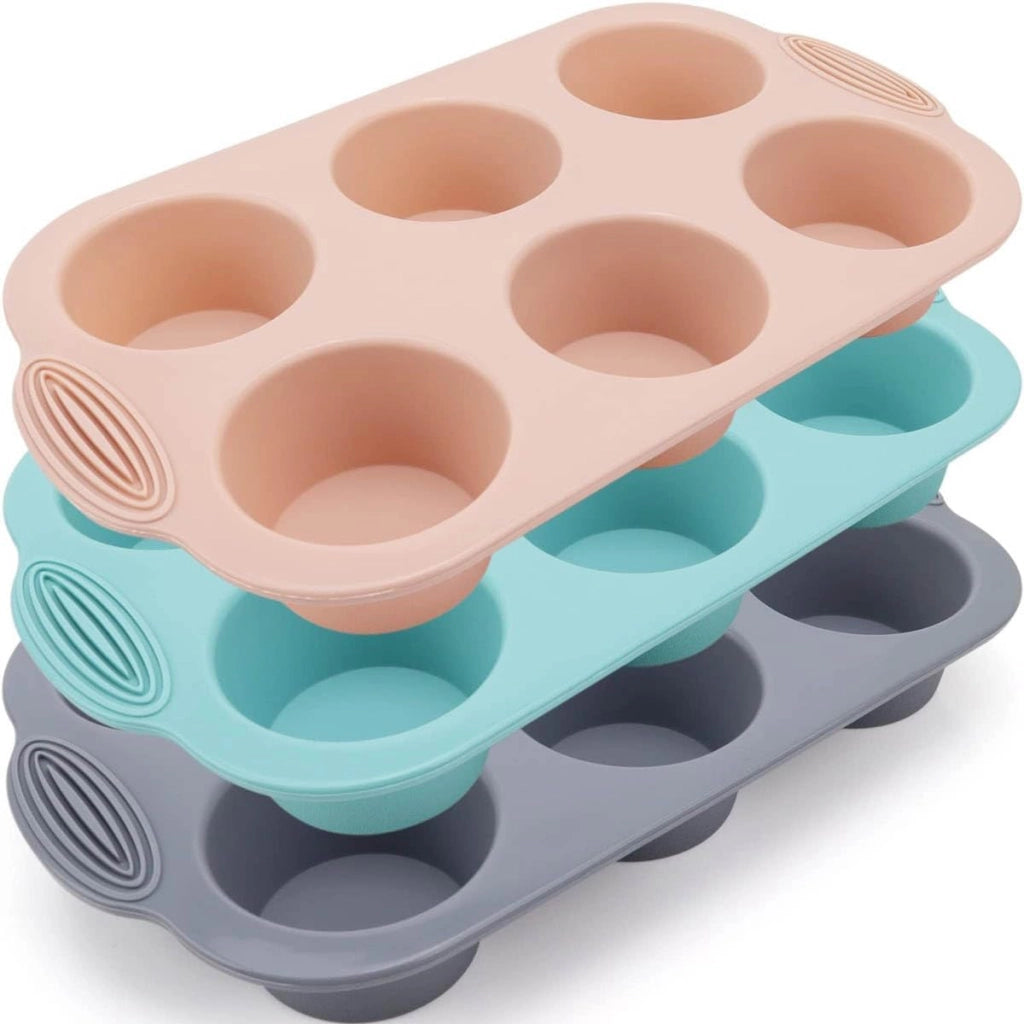 Stampi in silicone per muffin, set da 3, antiaderenti, con 12 cavità, forma rotonda