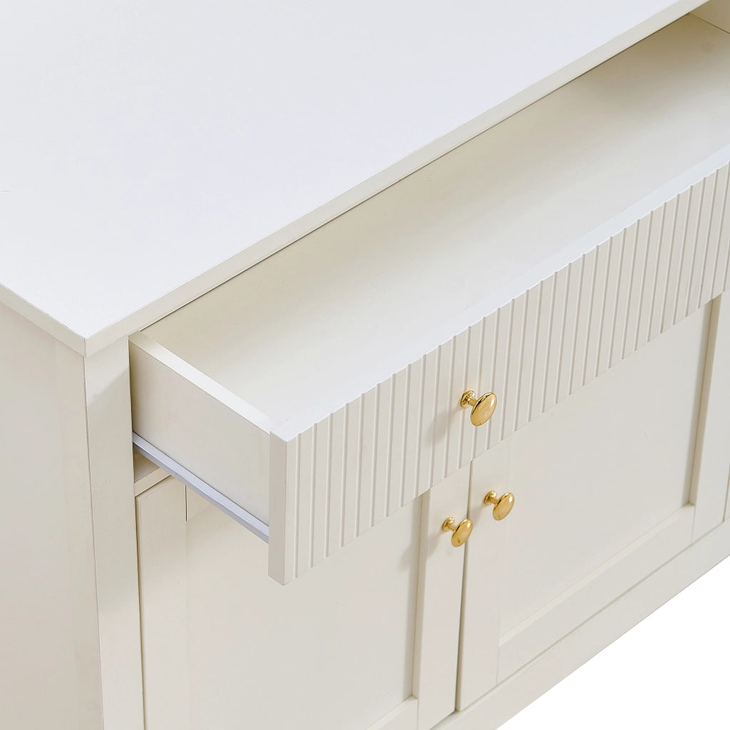 Credenza 160 × 40 × 82 cm con 2 cassetti e 4 ante in MDF bianco con maniglie dorate e ripiani regolabili