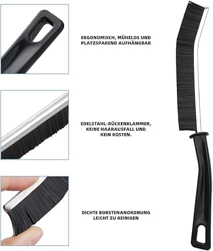 Set di 6 spazzole angolari per la pulizia delle fughe, dure, nere, da 23 cm