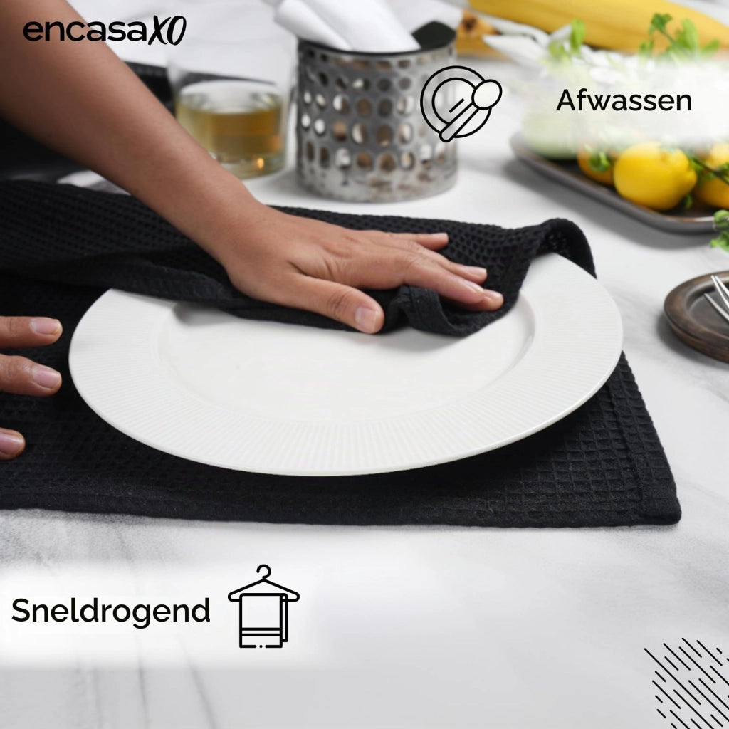 Set di strofinacci da cucina, 6 pezzi, in cotone, tessuto waffle, colore grigio e nero, dimensioni 70x45 cm