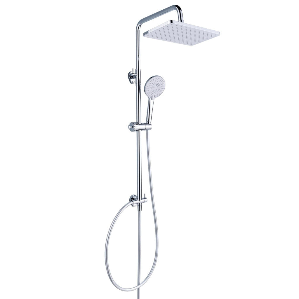 Sistema doccia senza rubinetteria, cromo acciaio inox, 30 x 20 cm, soffione a pioggia quadrato, 3 tipi di getto, doccetta a mano in ABS, soffione doccia, asta doccia regolabile in altezza 65-102 cm