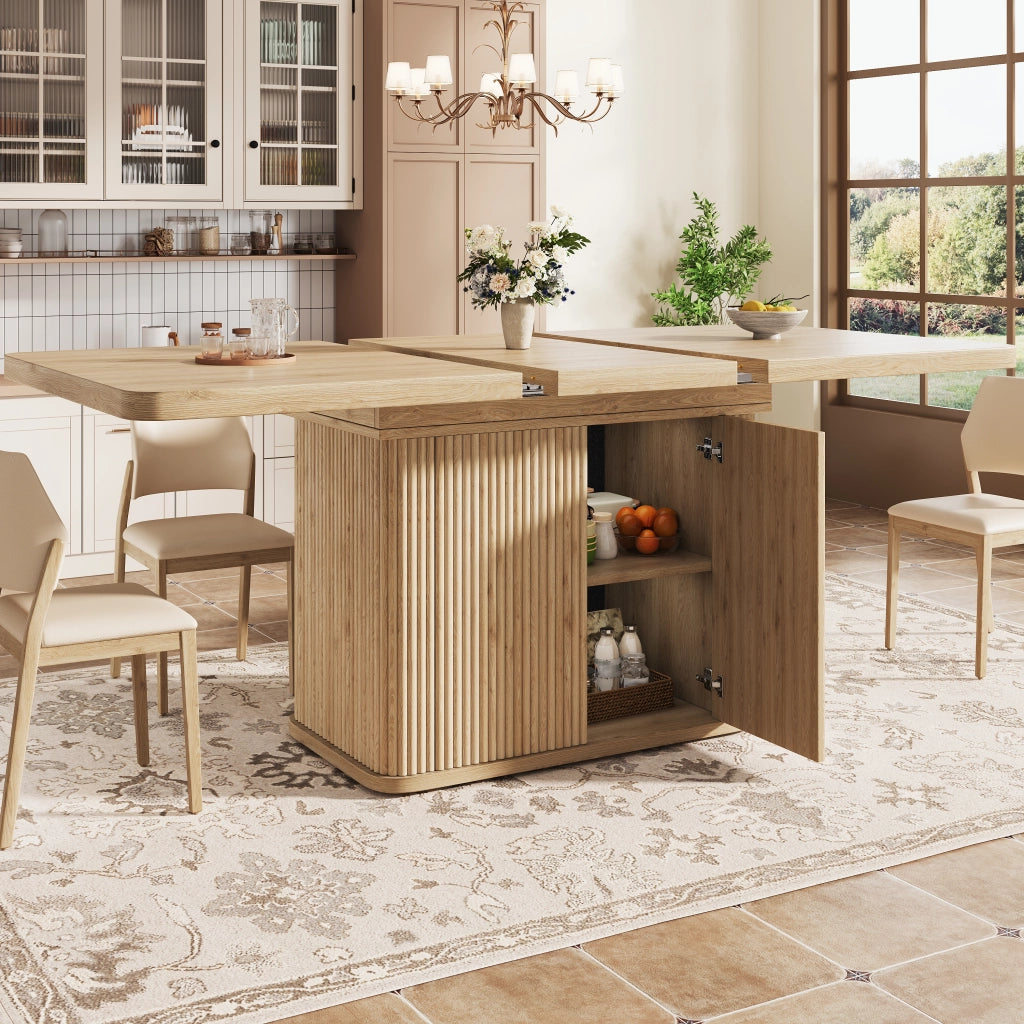 Tavolo da pranzo allungabile con vano contenitore a scomparsa 140 a 180 cm in MDF e metallo con piedini regolabili