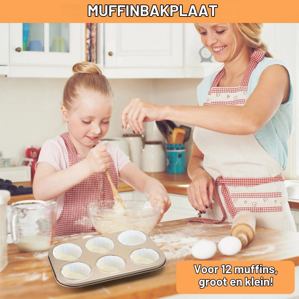 Set da 2 teglie per muffin Acciaio al carbonio, antiaderenti, dimensioni 26,5 x 18,5 cm