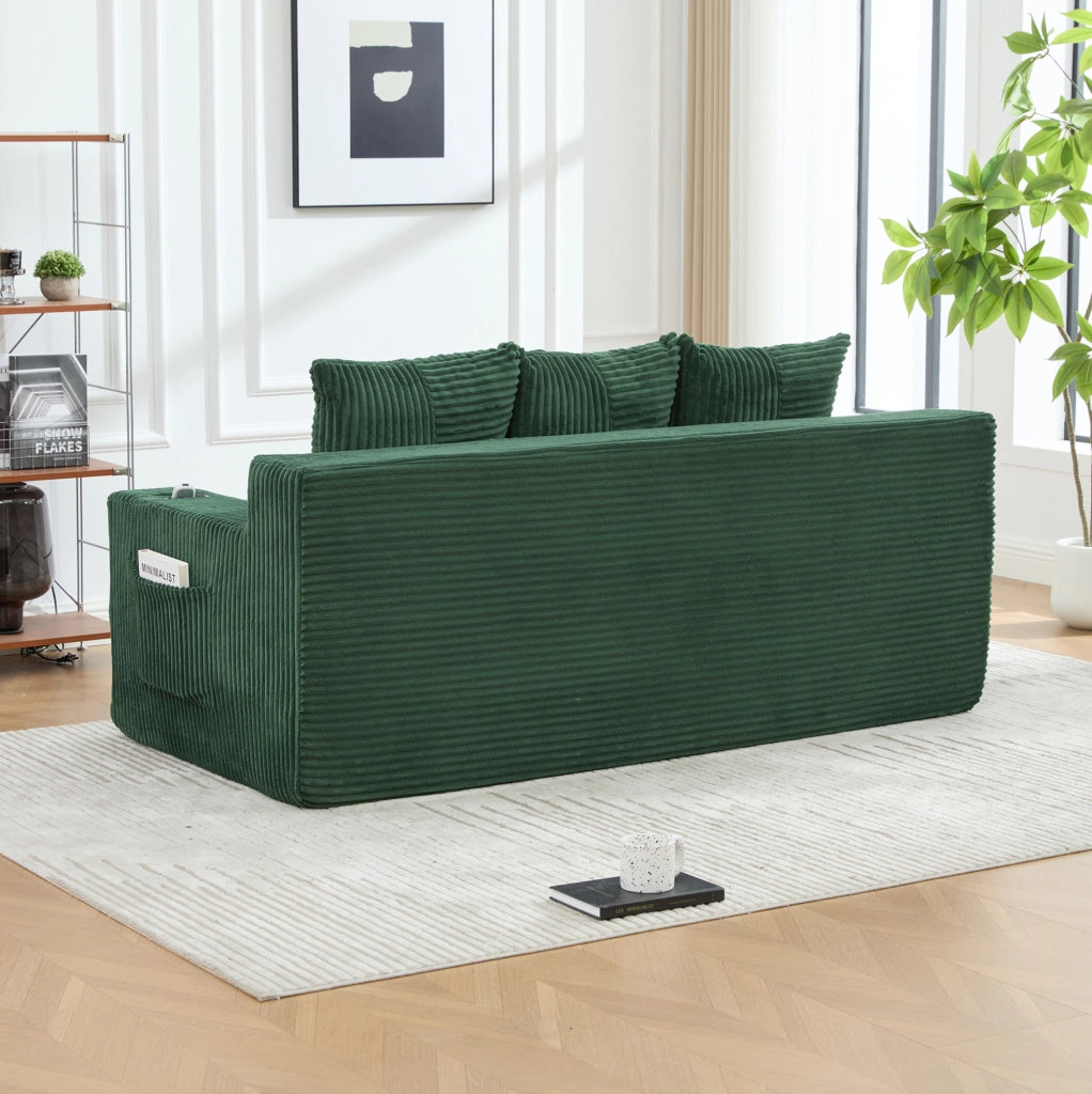 Divano modulare da pavimento verde smeraldo in velluto a coste