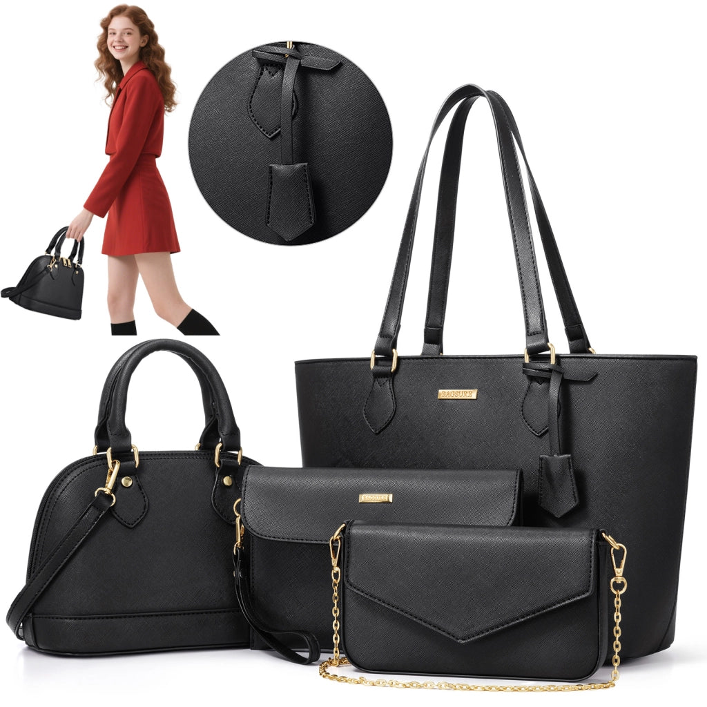 Set 4 borse da donna in similpelle PU nere