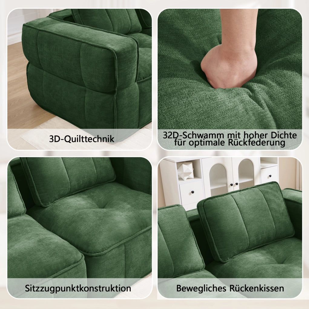 Divano modulare con pouf verde in poliestere, 198 x 162 x 67 cm