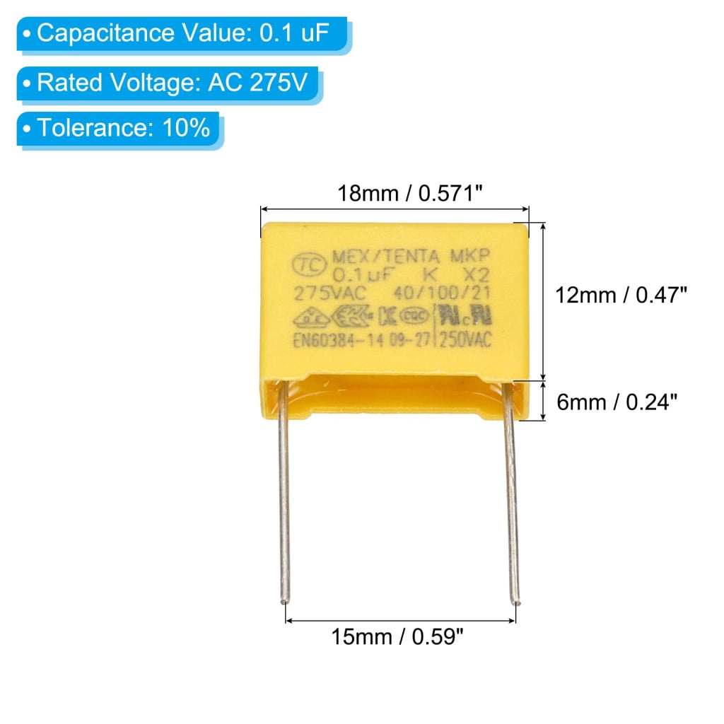 Condensatori di sicurezza, 12 pezzi, 0,1 µF, 275 V, passo 15 mm