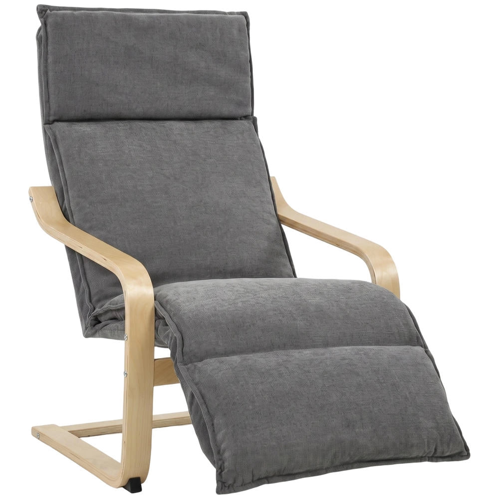 Poltrona Relax da Salotto con Poggiapiedi Integrato Tessuto Effetto Lino Grigio Scuro Ergonomica Design Moderno per Casa