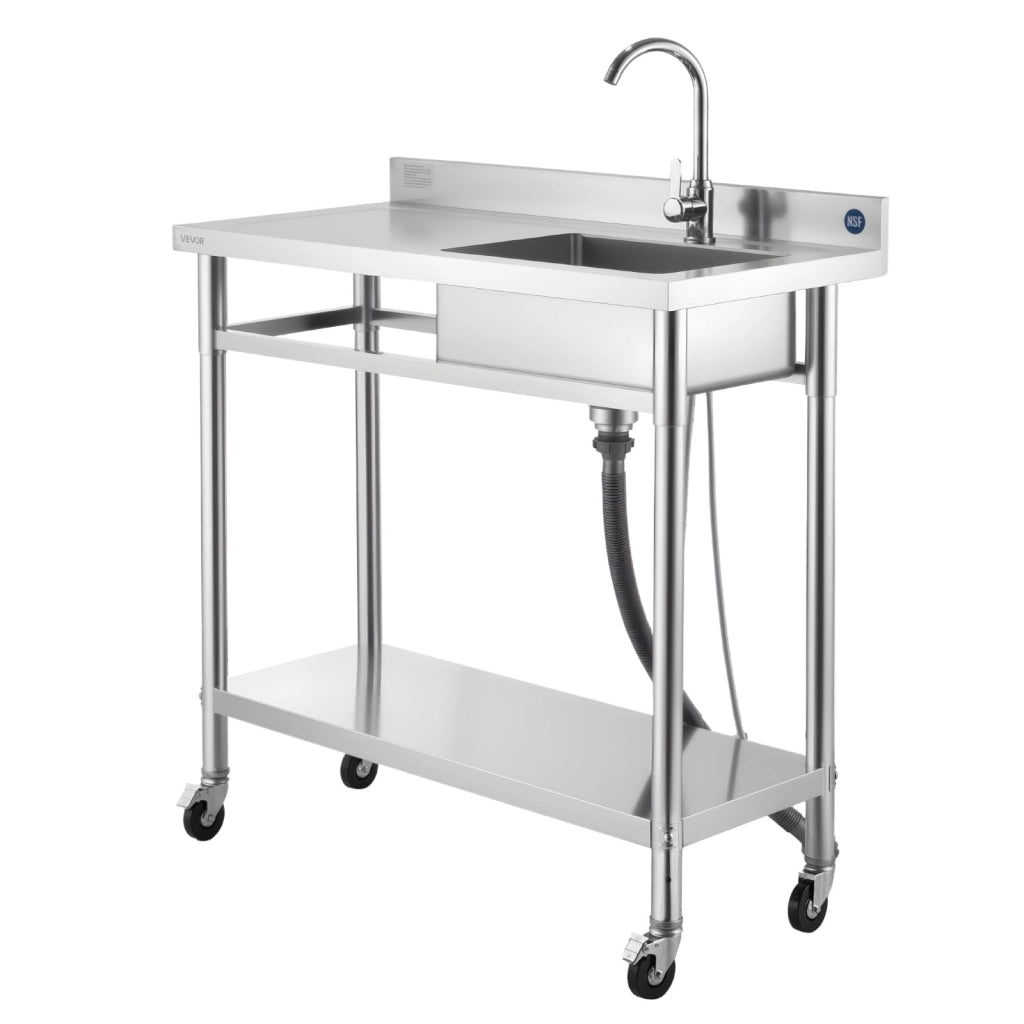 Lavello singolo, dimensioni 1000x500x1055 mm, completo di rubinetto e dotato di ruote