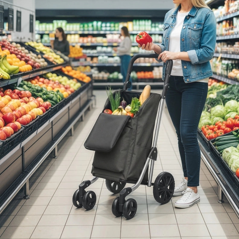 Carrello spesa pieghevole 46 L con vano termico, grigio scuro
