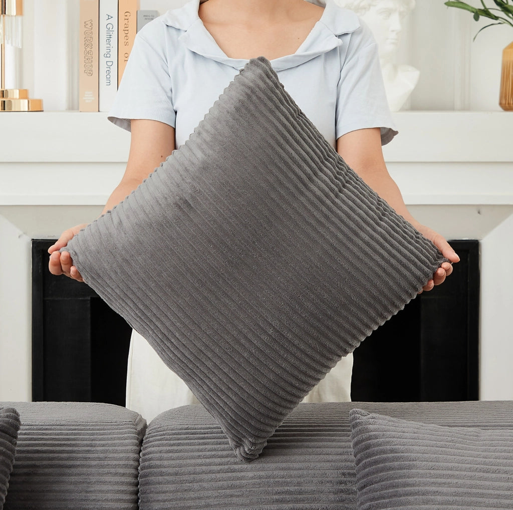 Divano a L modulare in velluto a coste grigio, 220 × 155 × 70 cm