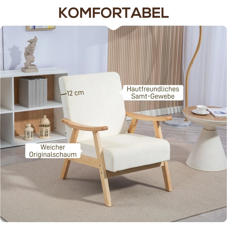 Fauteuil relax 65x80x83 cm en polyester crème blanc avec accoudoirs, montage requis