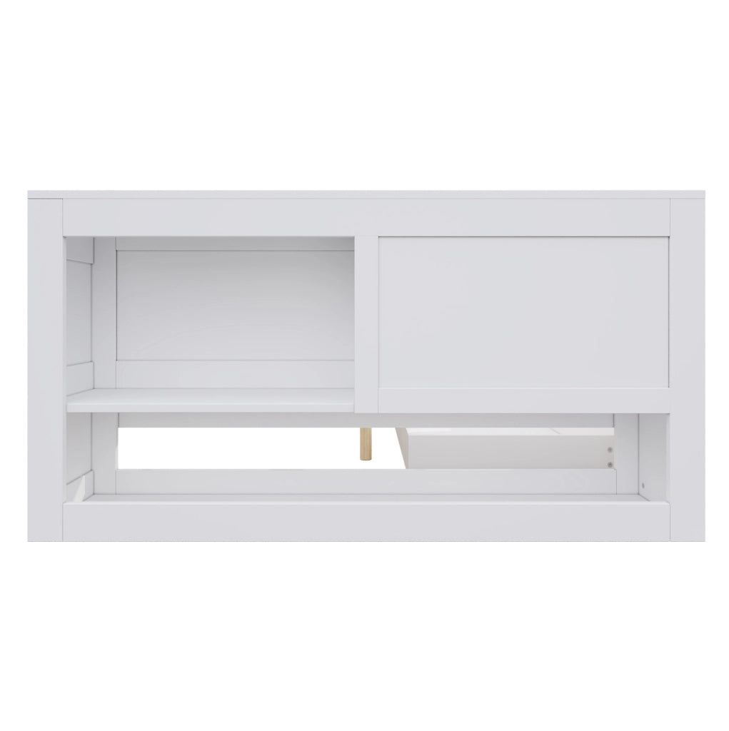Letto singolo in MDF bianco 140x190 cm con contenitore e cassetti, struttura robusta, senza materasso
