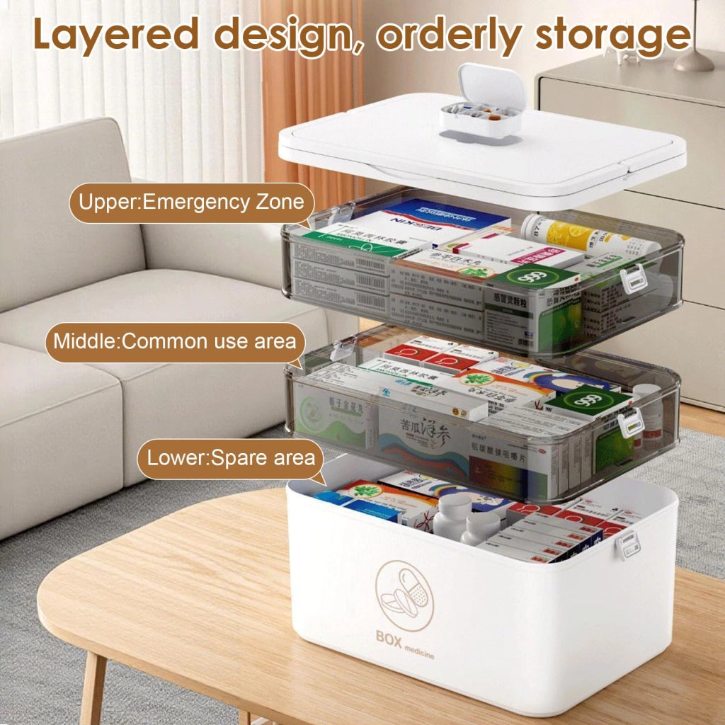 Contenitore per farmaci, 3 scomparti, dimensioni 24x30x16,5 cm, impermeabile e resistente alla luce