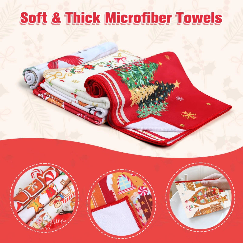 Stoffette per la cucina in microfibra, 40x60 cm, set da 4, colore rosso, motivo "lebkuchen" (biscotti di pan di zenzero)