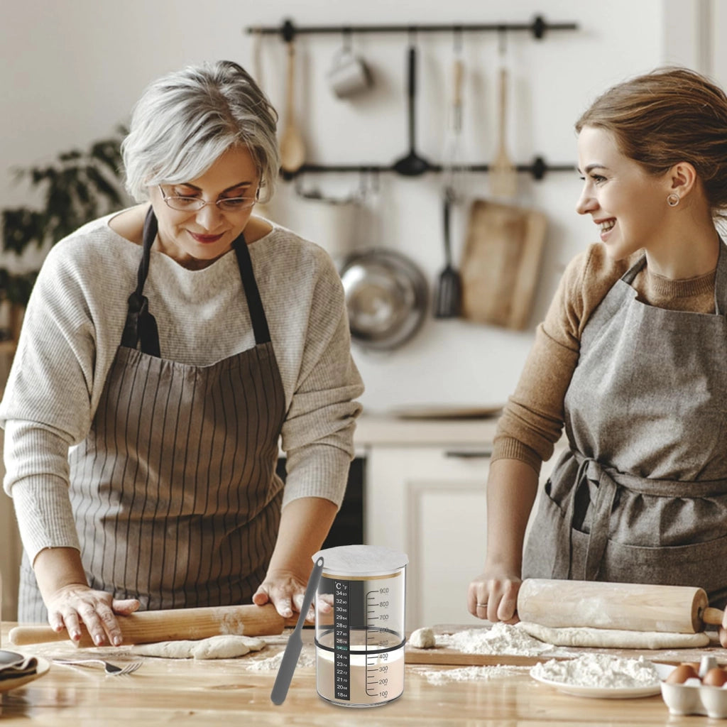 Kit per lievito madre, 900 ml, contenitore in vetro con coperchio in legno, spatola, termometro