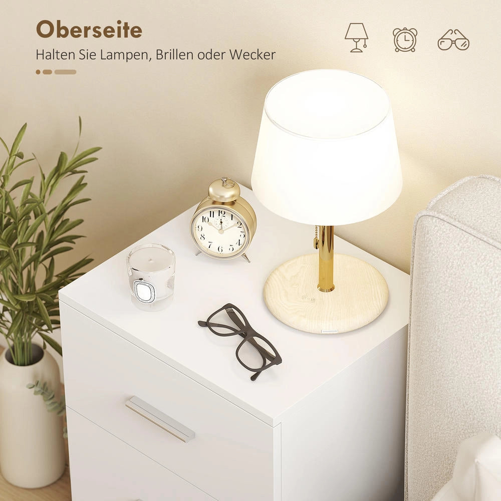 Comodino con 3 Cassetti in MDF Bianco Mobiletto per Camera da Letto Design Moderno Pratico e Robusto
