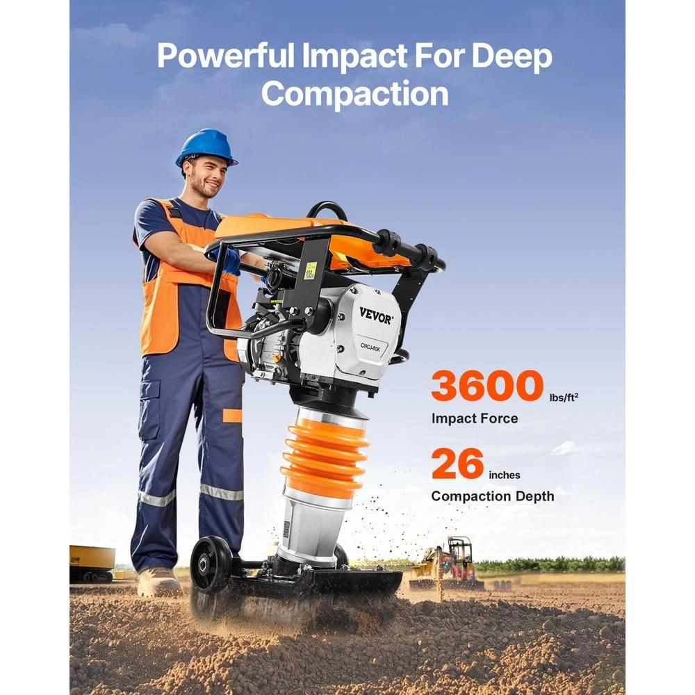 CNCJ-80K-1 Vibrocostipatore per Terreno a Scoppio 6,5 CV 196 cc, Costipatore Vibrante Verticale a Quattro Molle Robusto e Facile da Usare