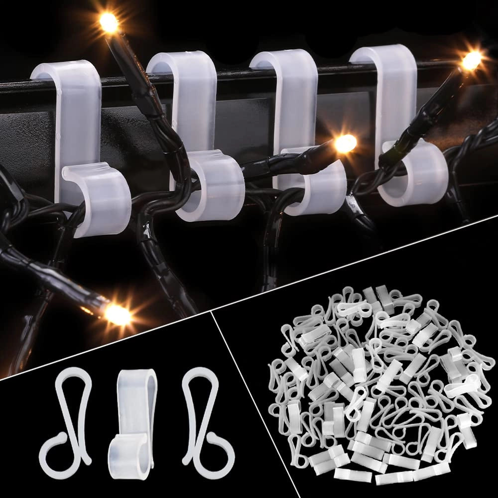 Ganci per catene luminose da fissare alle grondaie, confezione da 60 pezzi, colore bianco, materiale plastico