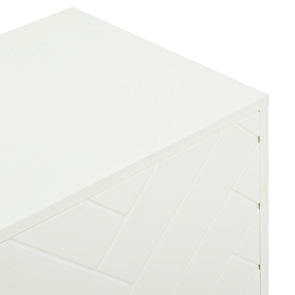 Credenza con 2 ante e 3 cassetti in MDF bianco con ripiani regolabili e motivo a chevron