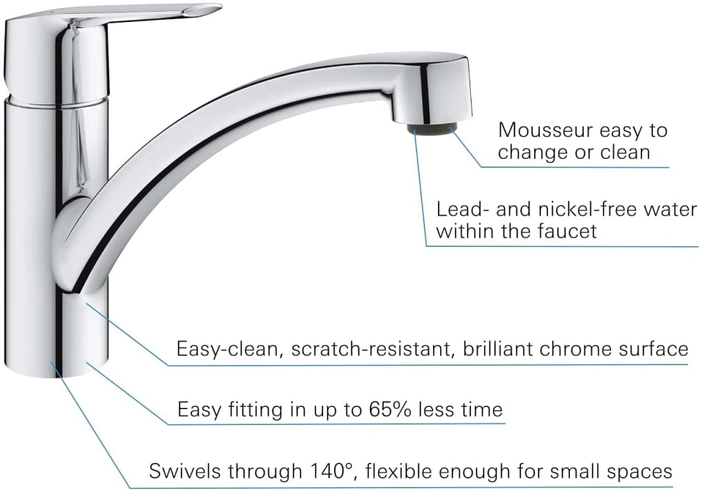 Miscelatore monocomando per lavabo (DN 15, angolo di rotazione 140°, montaggio su unico foro), cromato, 30530002