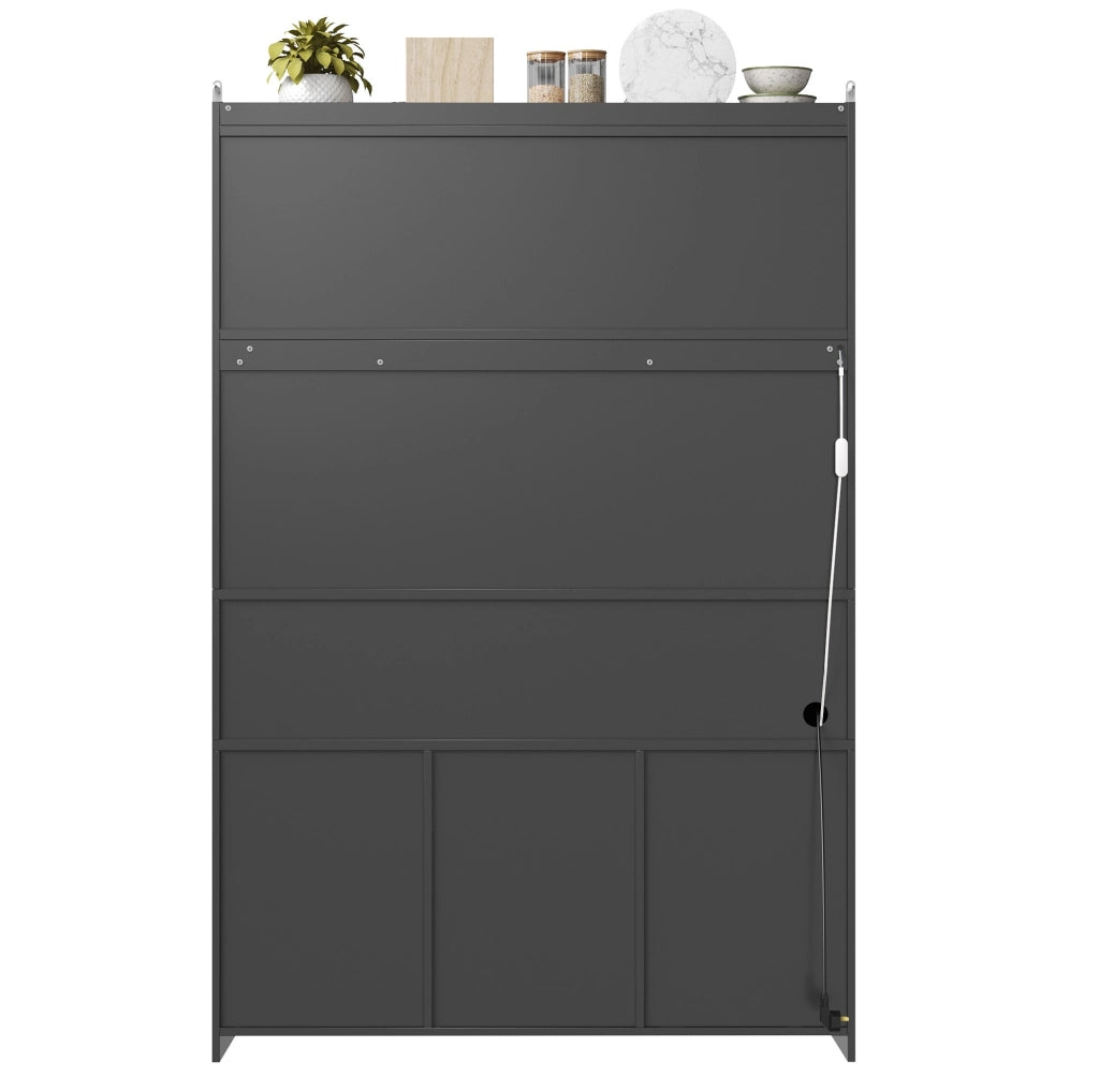 Mobile da cucina 120x40x181;7 cm con LED multicolore; USB e ripiani regolabili; MDF e metallo; nero