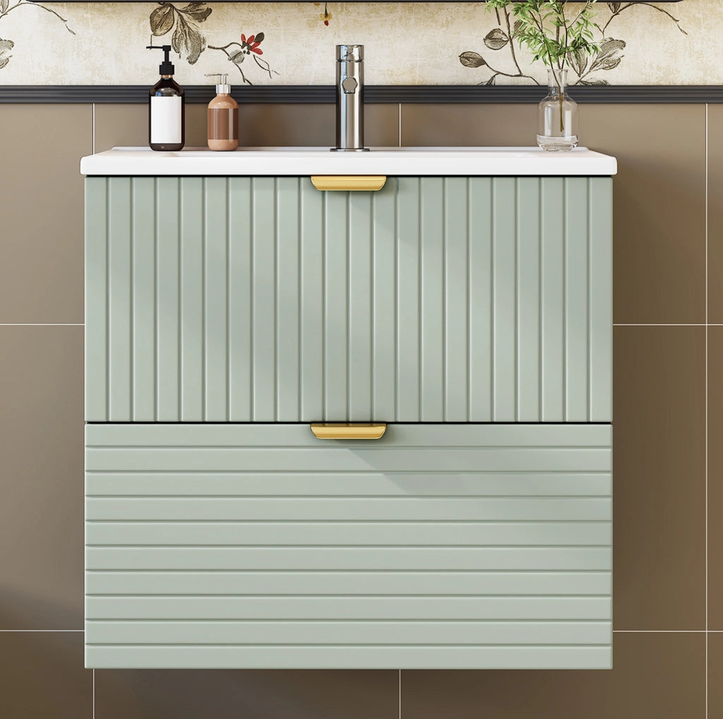 MOBILE BAGNO Sospeso con lavabo 61x46x57 cm MDF e ceramica verde menta
