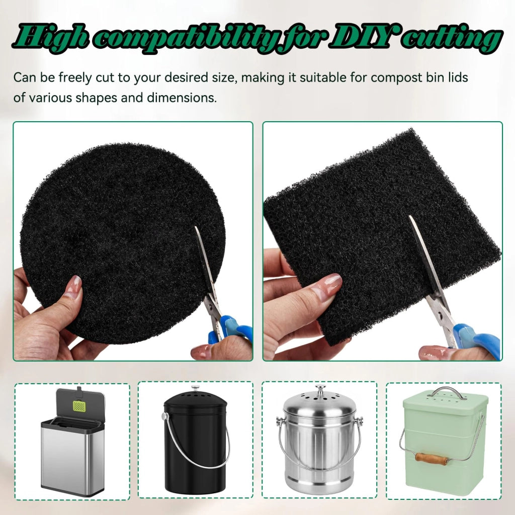 Filtri a carbone attivo per compostiere, dimensioni 170+125 mm, forma circolare e rettangolare