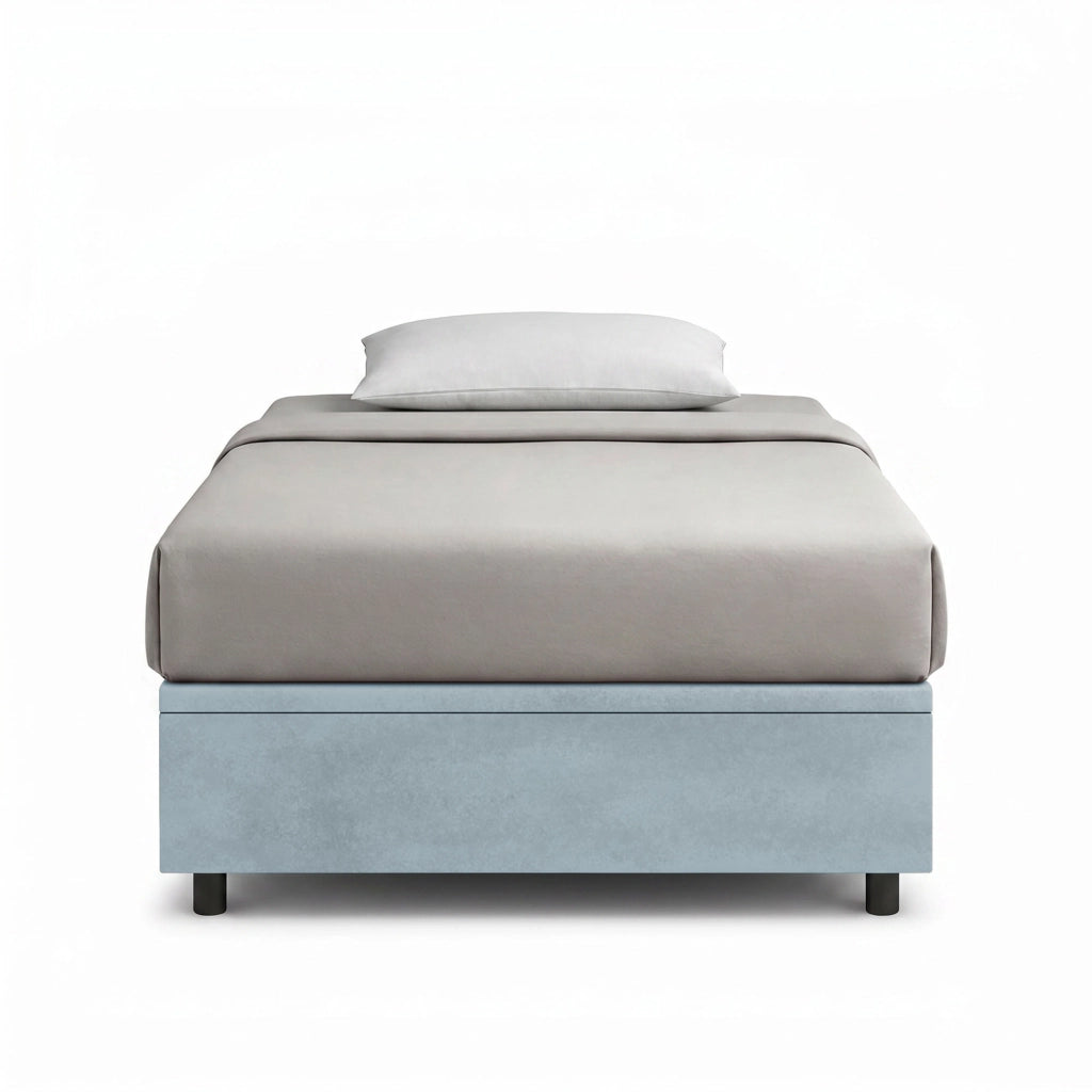 Letto Singolo Contenitore Imbottito 80x190 cm Microfibra Azzurro BoxMax