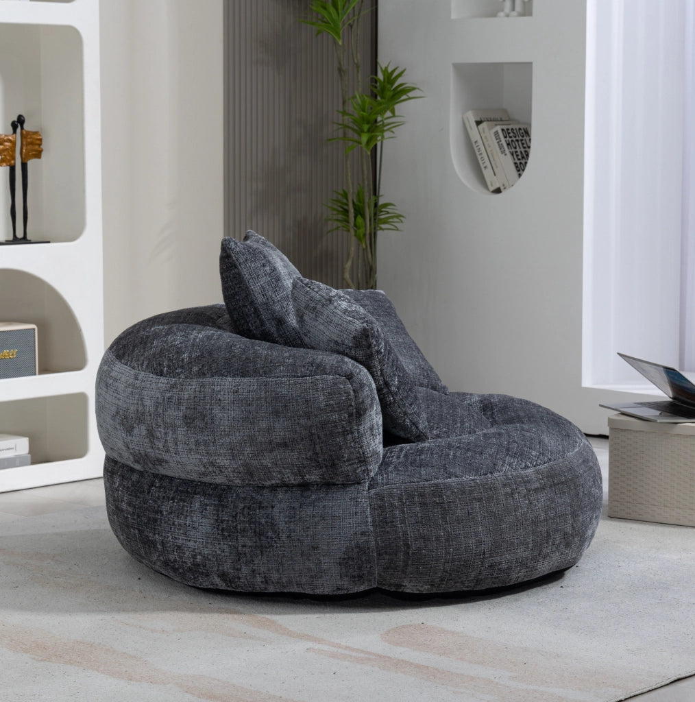 Poltrona lounge 108x108x52 cm in tessuto chenille grigio, senza montaggio