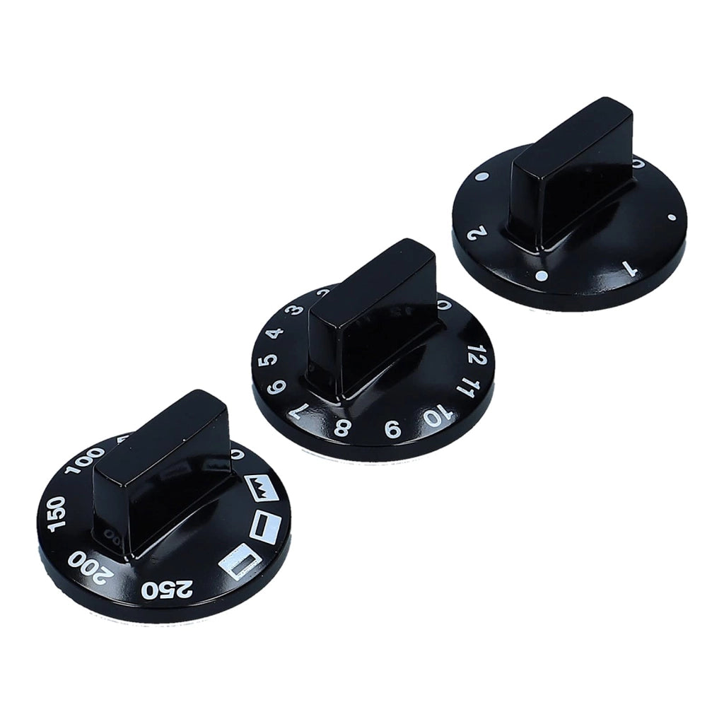 Set di 9 elementi per manopole, colore nero, diametro 52 mm, materiale plastico, asse da 6/4,6 mm