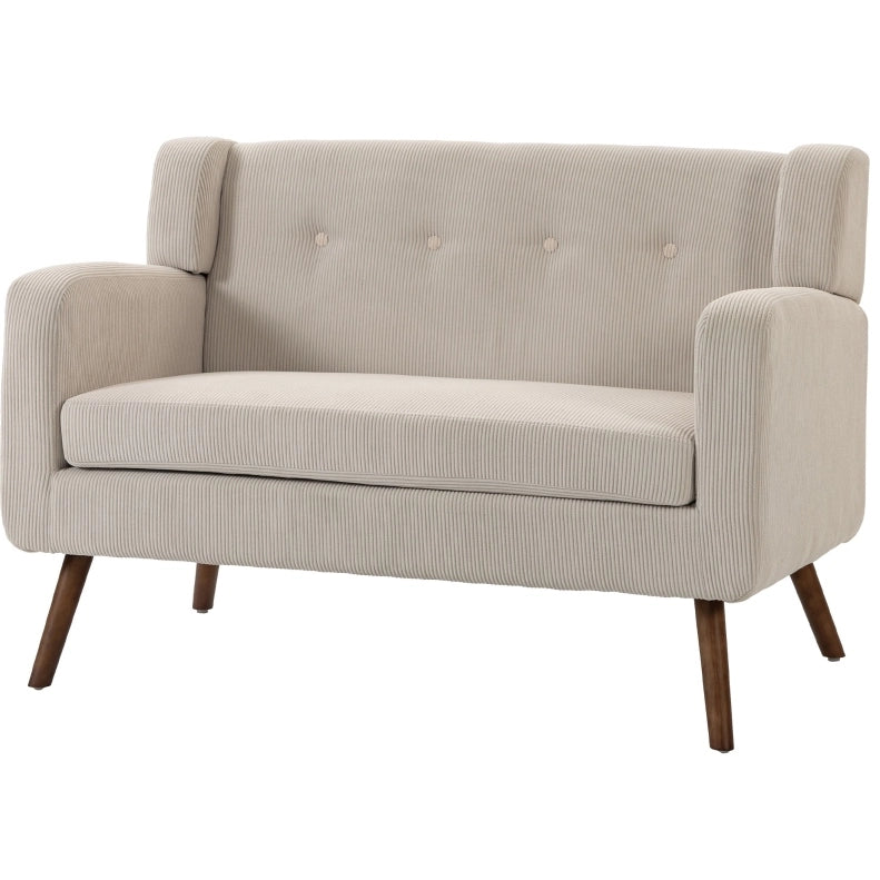 Divano a 2 posti beige da 118 cm con rivestimento a coste