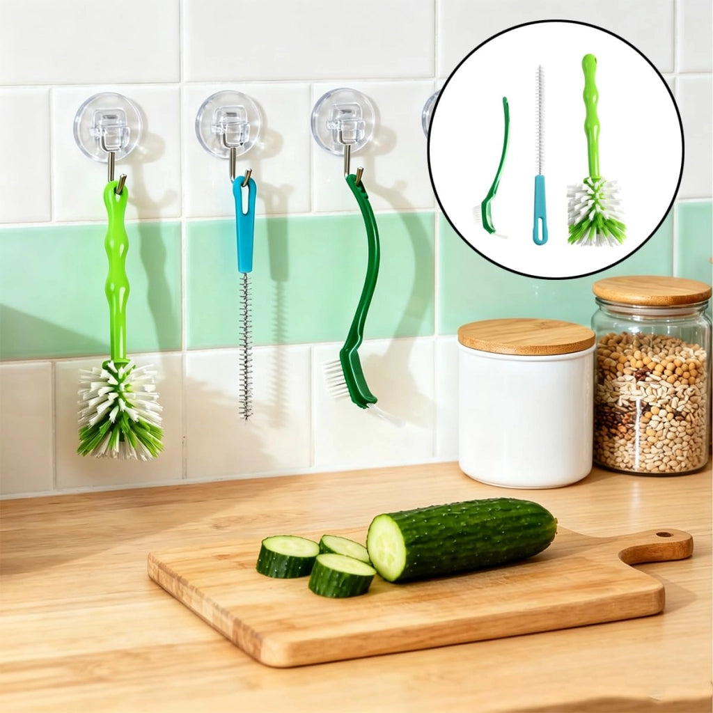 Set di spazzole per la pulizia, composto da 3 pezzi, a forma di "L", per accessori da cucina