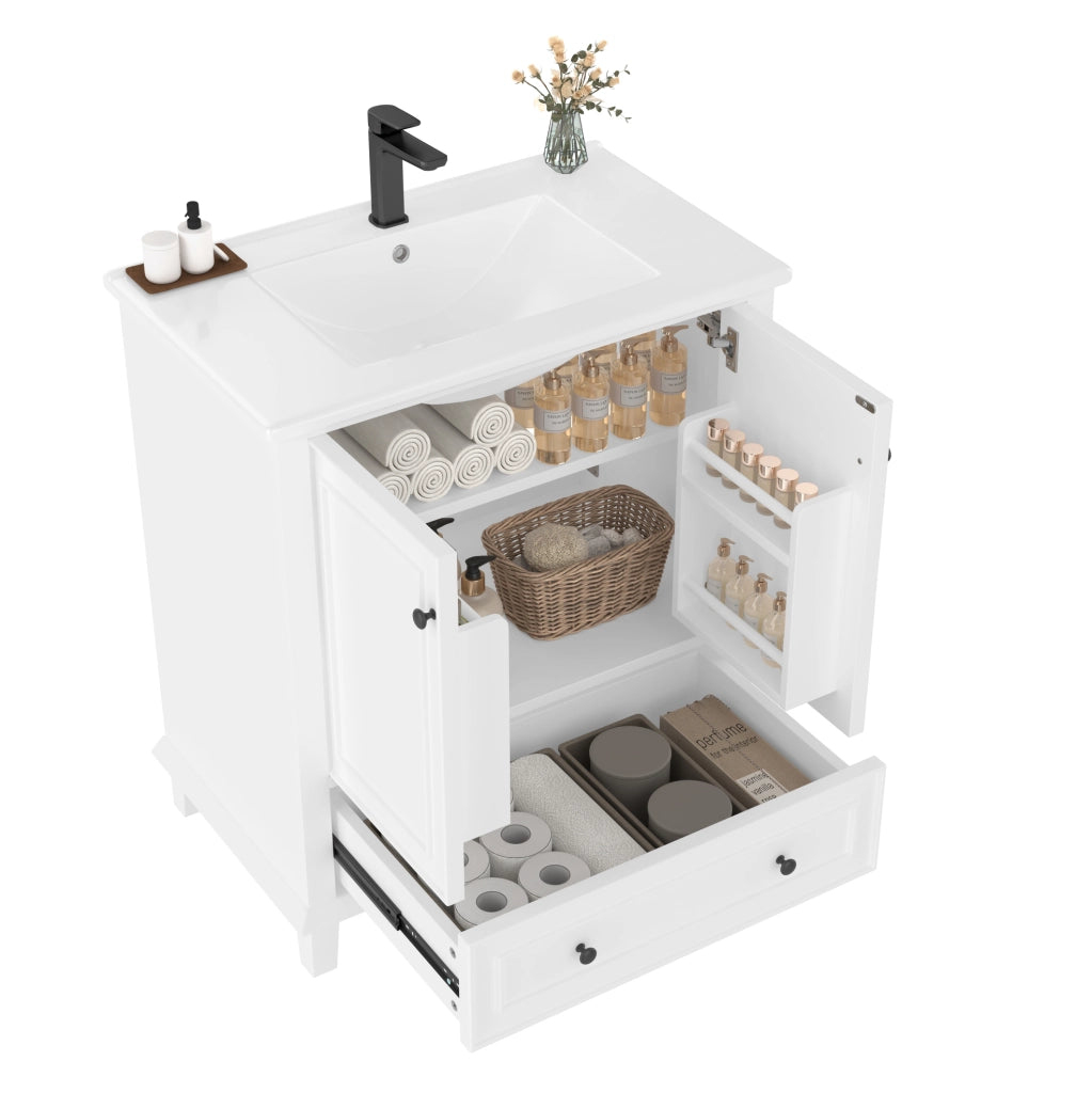 Mobile sottolavabo 76x46x87 cm bianco, MDF e ceramica, con piedini, 2 ante