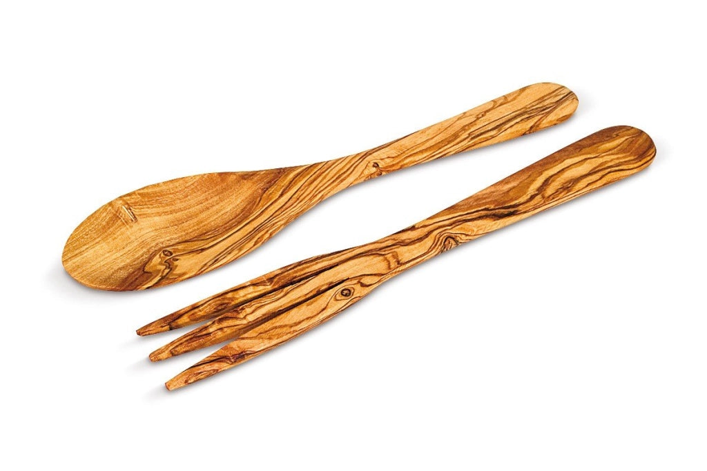 Set di posate in legno d'olivo: forchetta e cucchiaio, lunghezza 30 cm