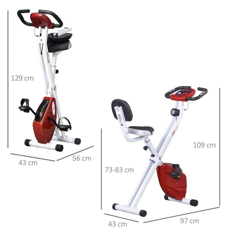 Cyclette pieghevole a resistenza magnetica 8 livelli rossa e bianca con LCD