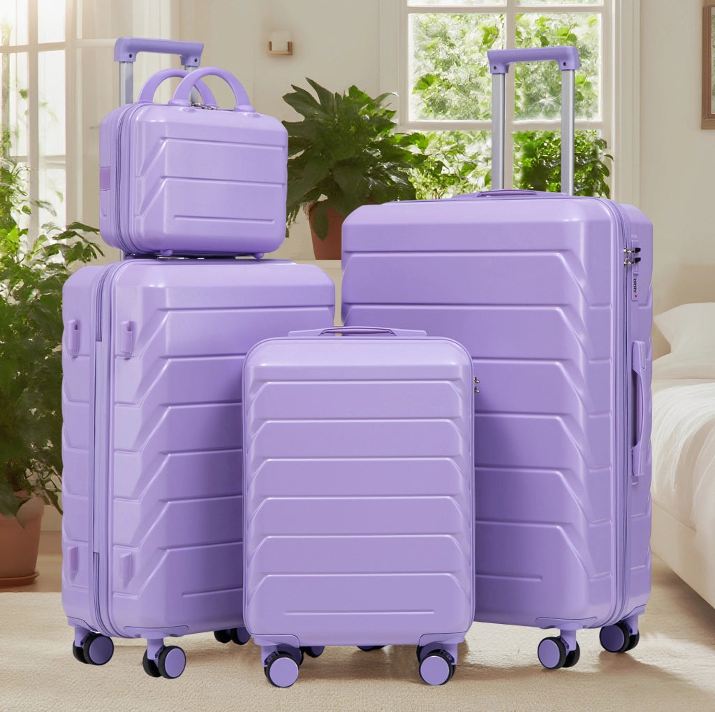 Set valigie rigide ULEVR 4 pezzi 19/24/28 pollici con beauty case 14 pollici, ABS blu e viola