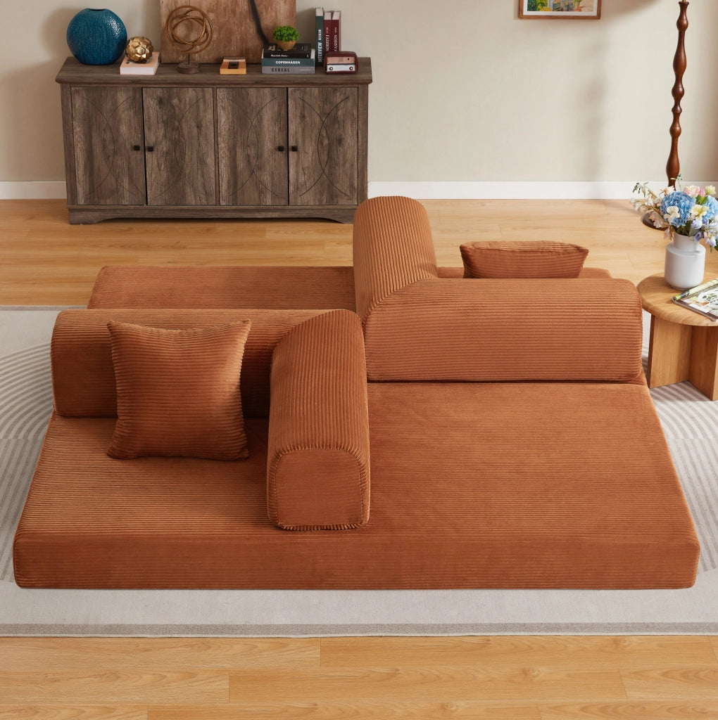 Divano letto pieghevole in velluto a coste terracotta
