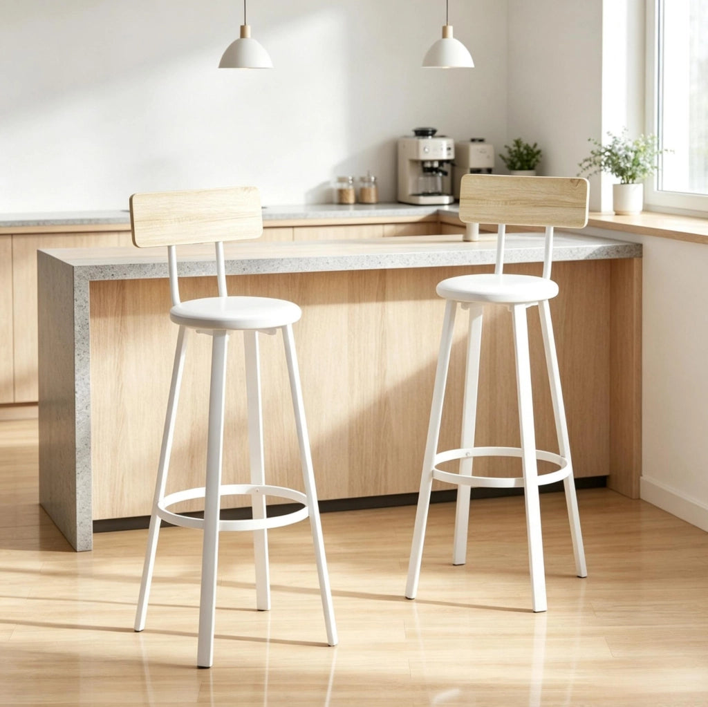 Set di 2 sgabelli da bar effetto legno bianchi, H seduta 75,5 cm