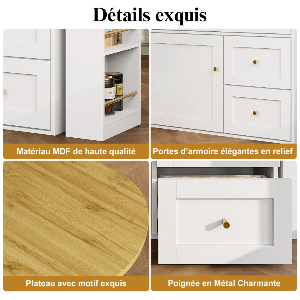Tavolo da bar estensibile 138–204 × 39 × 105 cm con contenitore MDF bianco piano girevole a 360 gradi