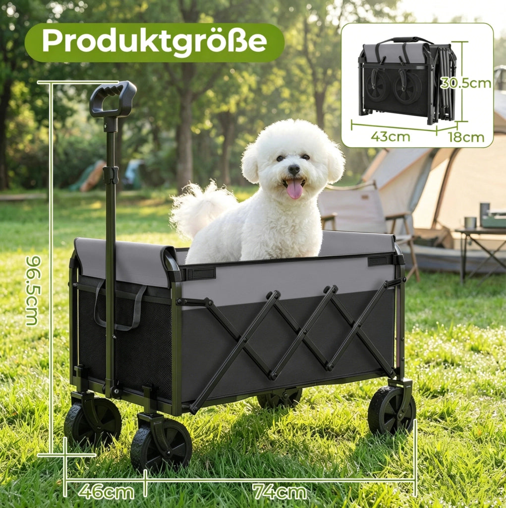 Carrello pieghevole da trasporto 100 L con ruote girevoli a 360° in acciaio; nero