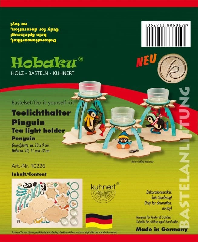 Set per creare portacandele a forma di pinguino, in legno, 13x9x10-12 cm